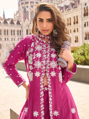 Embroidered Art Silk Suit With Gharara & Dupatta