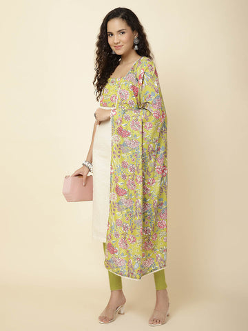 Neck Patti Cotton Blend Unstitched Suit With Dupatta