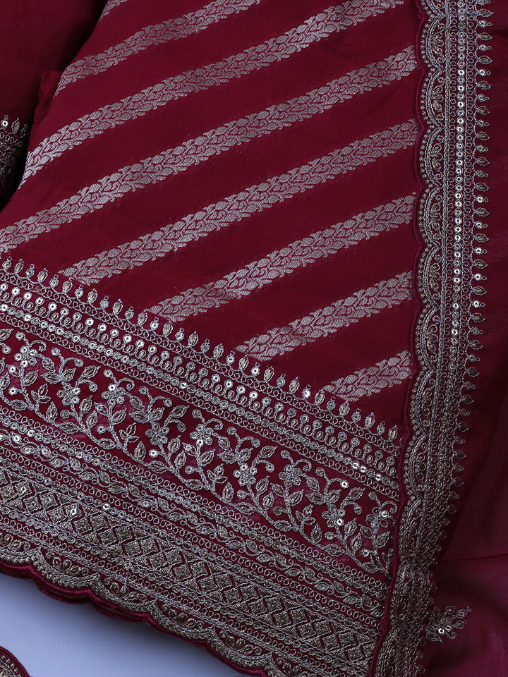 Zari Jaal Art Silk Unstitched Suit Piece With Dupatta