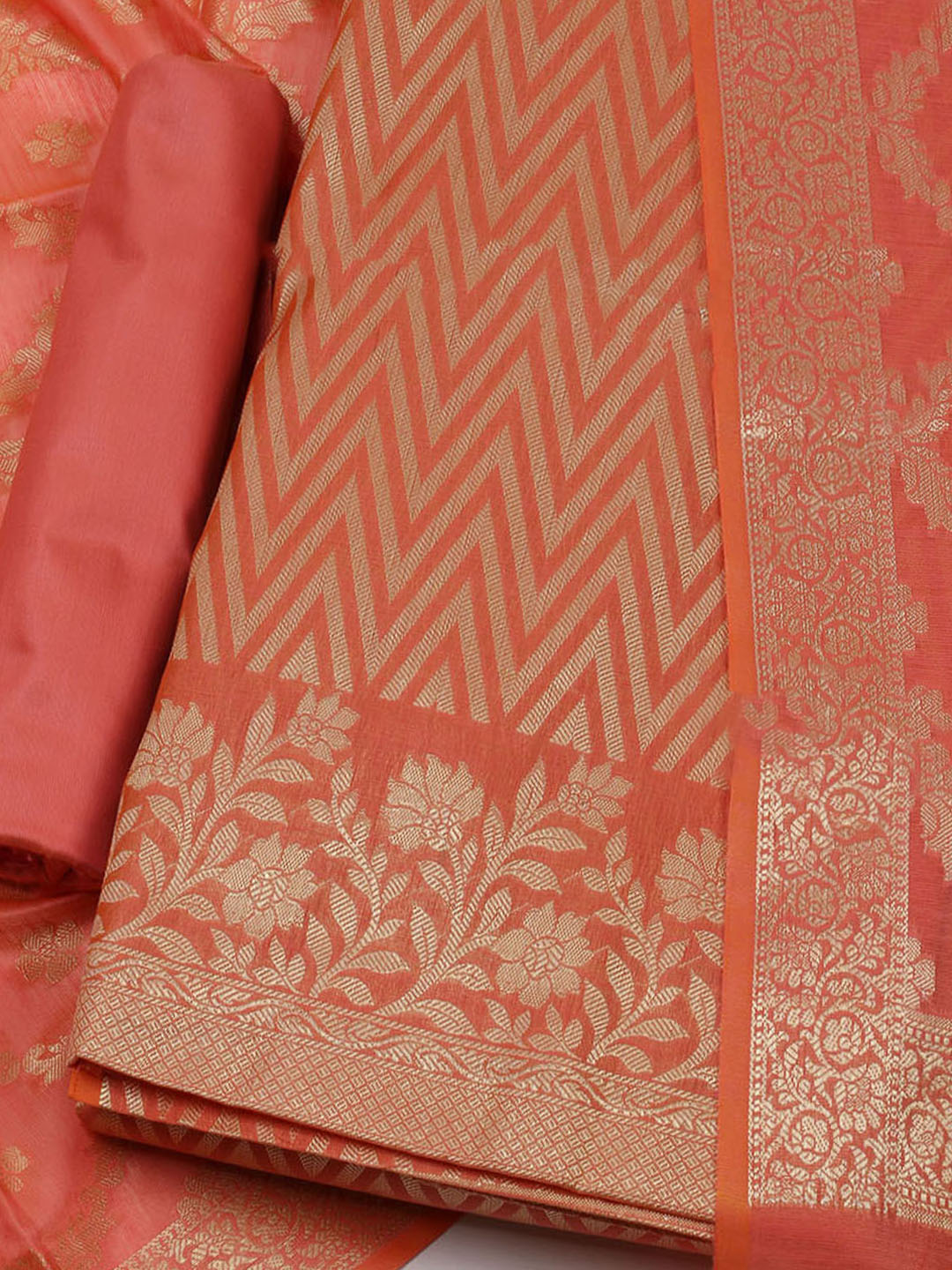 Printed Chanderi Unstitched Suit With Dupatta