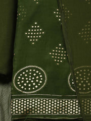 Embroidered Chanderi Mehndi Unstitched Suit With Pant & Dupatta