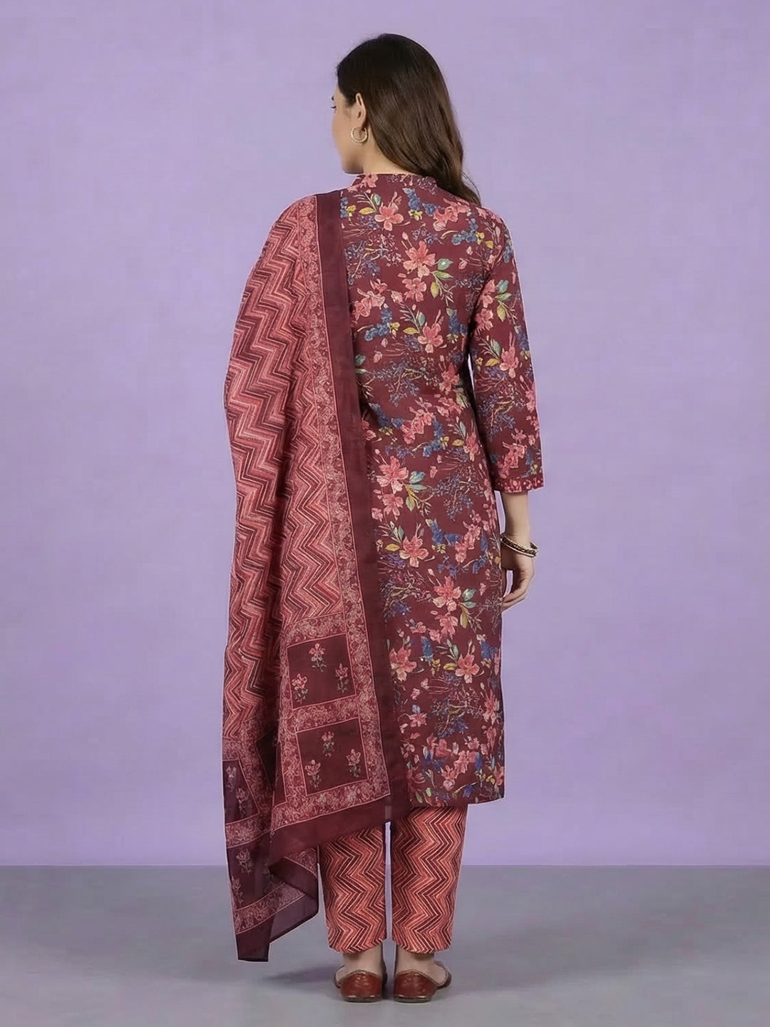 Printed Cotton Blend Kurta With Pant &amp; Dupatta