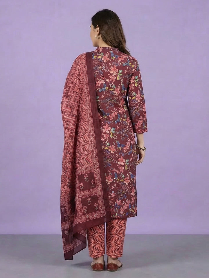 Printed Cotton Blend Kurta With Pant &amp; Dupatta