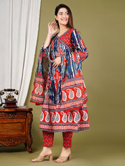 Printed Chanderi Kurta With Pants & Dupatta