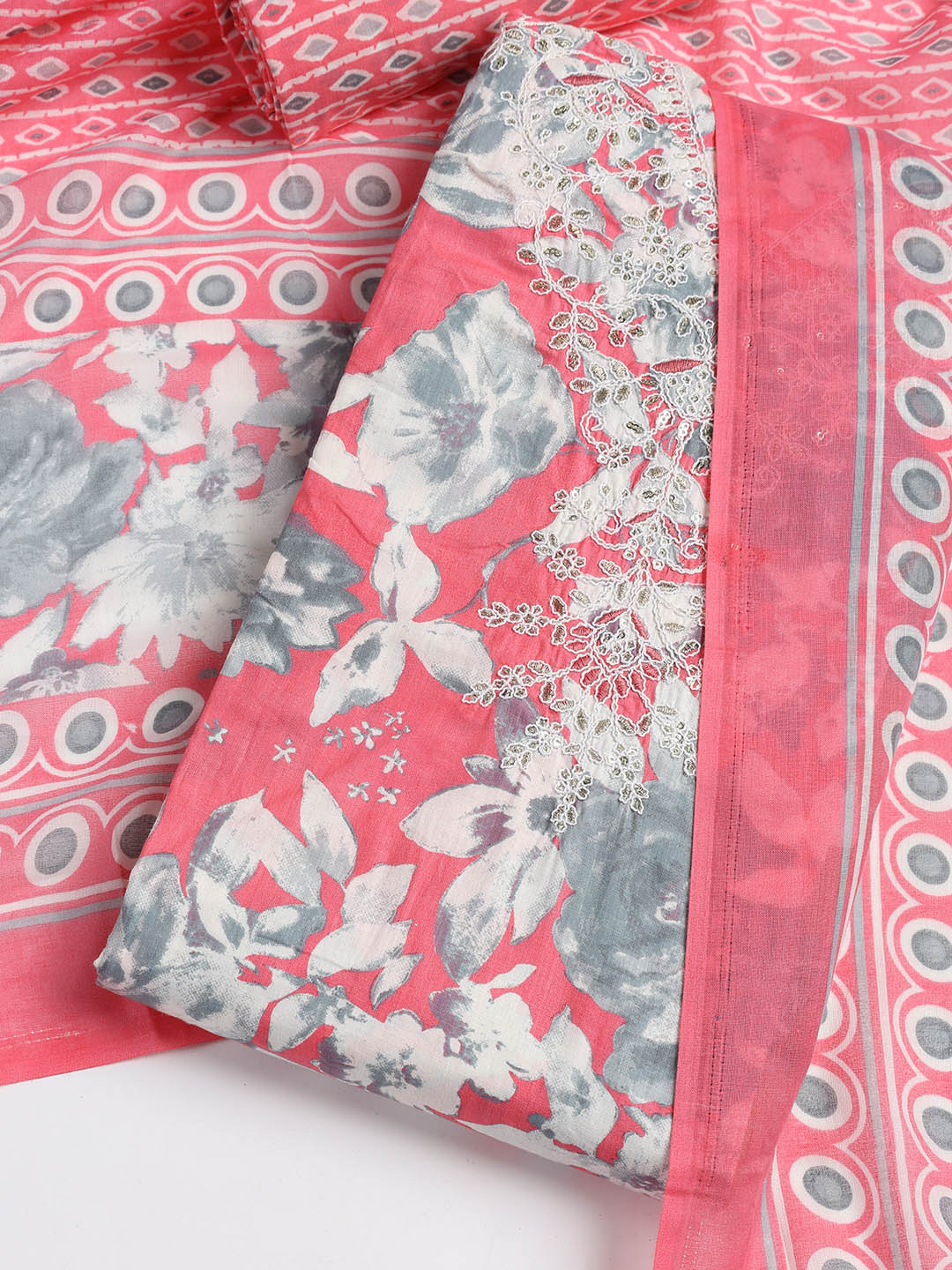 Printed Cotton Blend Unstitched Suit With Dupatta