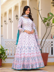 Digital Printed Anarkali Kurta With Churidar & Dupatta