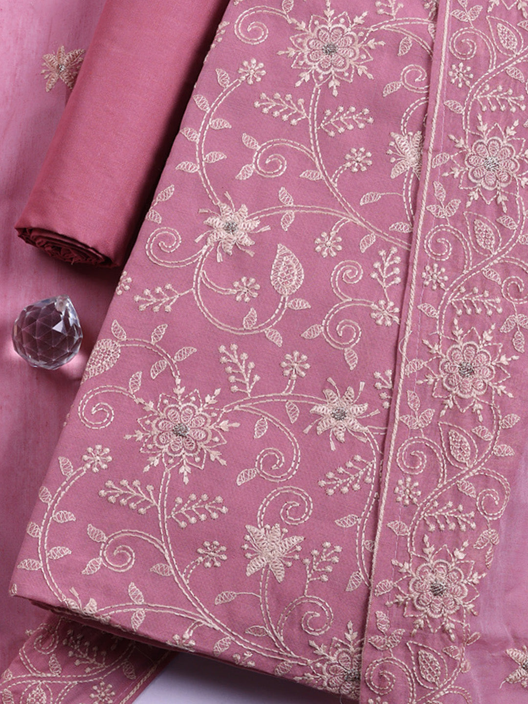 Embroidered Cotton Blend Unstitched Suit With Pant &amp; Dupatta