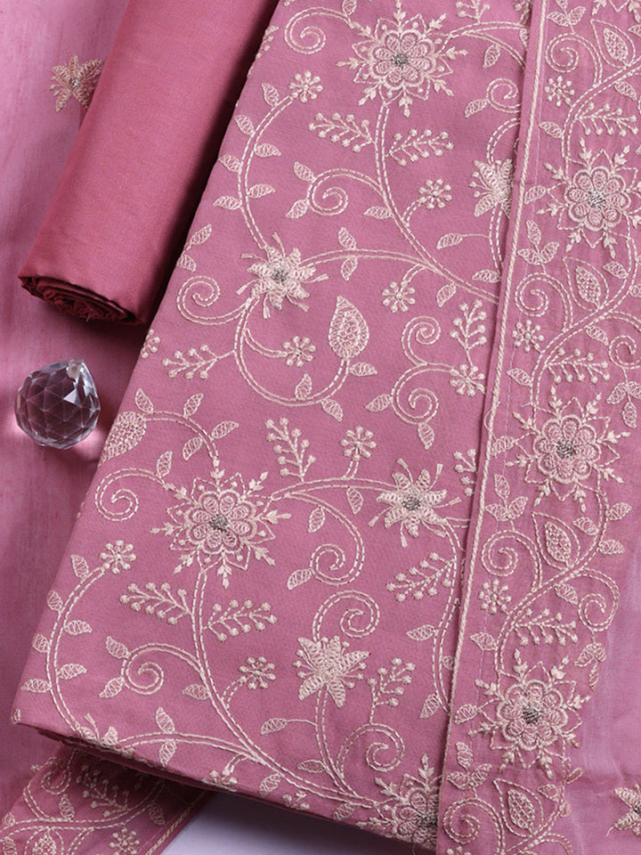 Embroidered Cotton Blend Unstitched Suit With Pant &amp; Dupatta