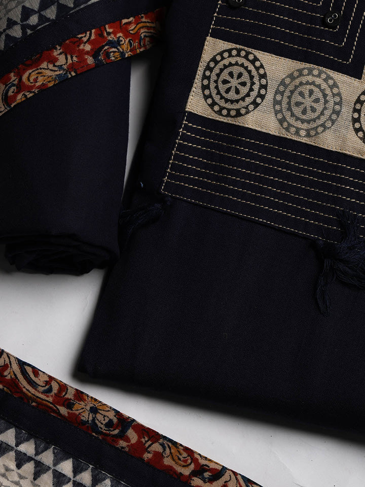 Neck Embroidered Cotton Blend Unstitched Suit With Dupatta
