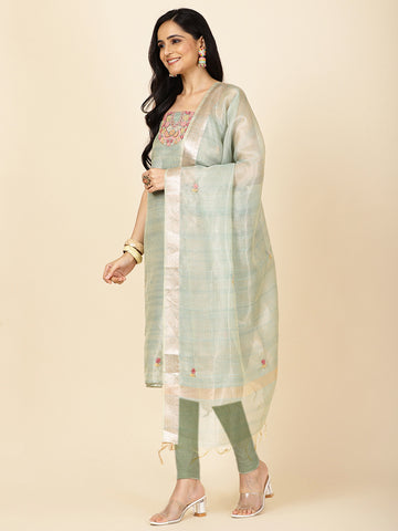 Neck Embroidered Cotton Unstitched Suit Piece With Dupatta