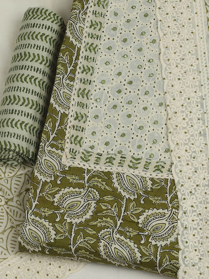 Printed Cotton Unstitched Suits Printed Suit With Pant &amp; Dupatta