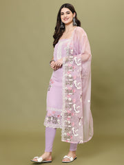 Neck Embroidered Organza Unstitched Suit Piece With Dupatta