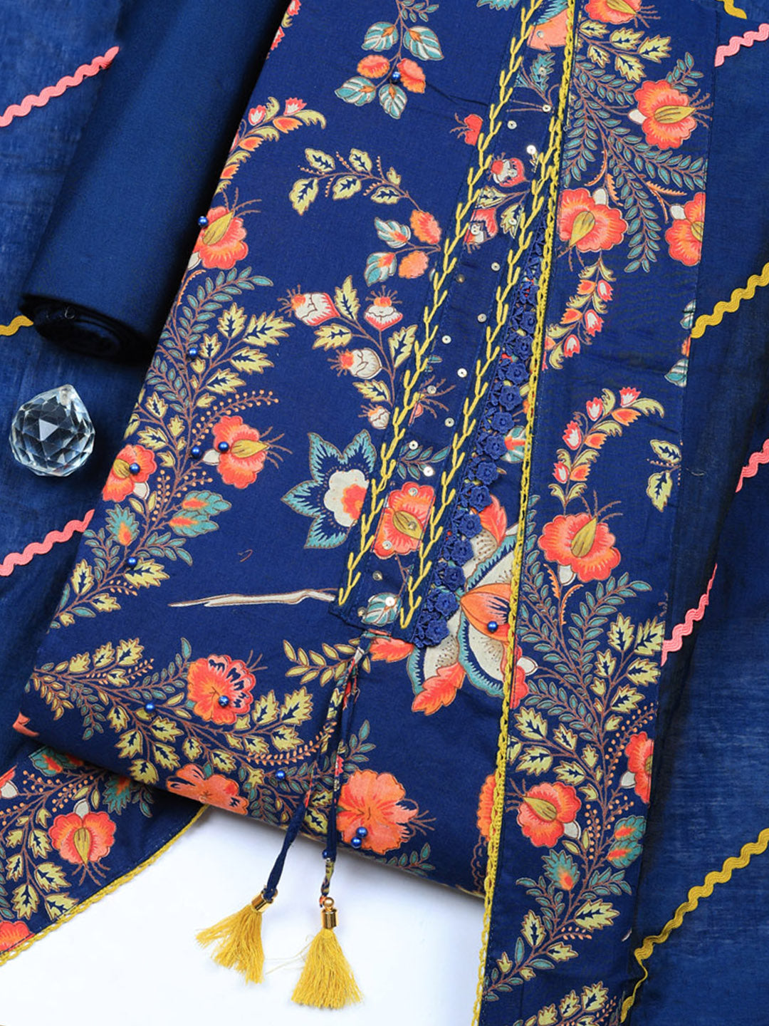 Embroidered Cotton Blend Unstitched Suit With Pant &amp; Dupatta