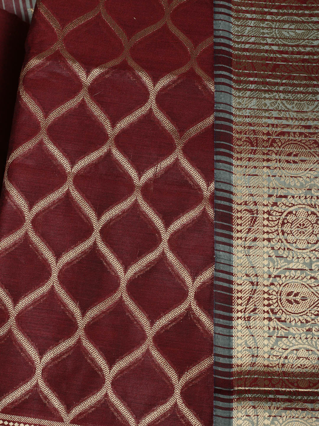 Woven Design Chanderi Unstitched Suit With Pant &amp; Dupatta