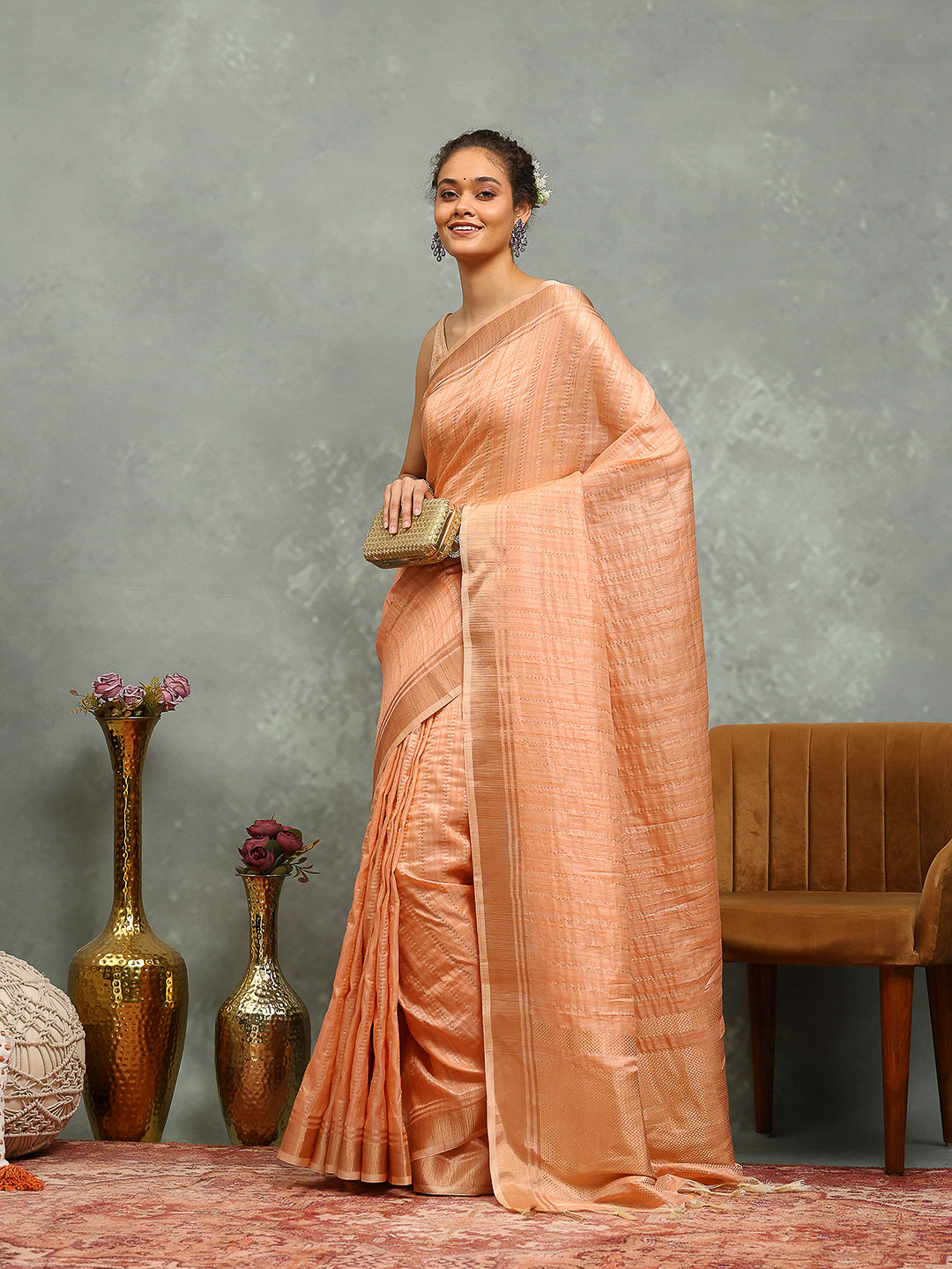 Embroidered Border Booti Art Silk Saree