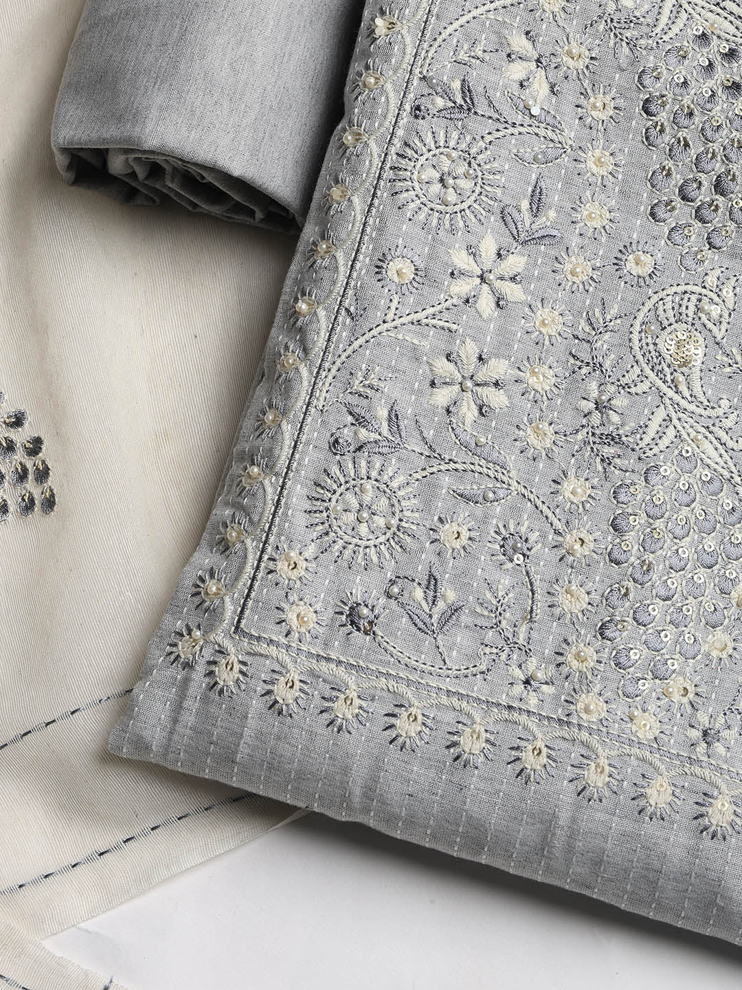 Embroidered Cotton Blend Unstitched Suit With Dupatta