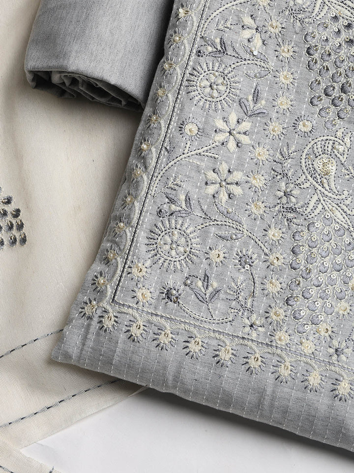 Embroidered Cotton Blend Unstitched Suit With Dupatta