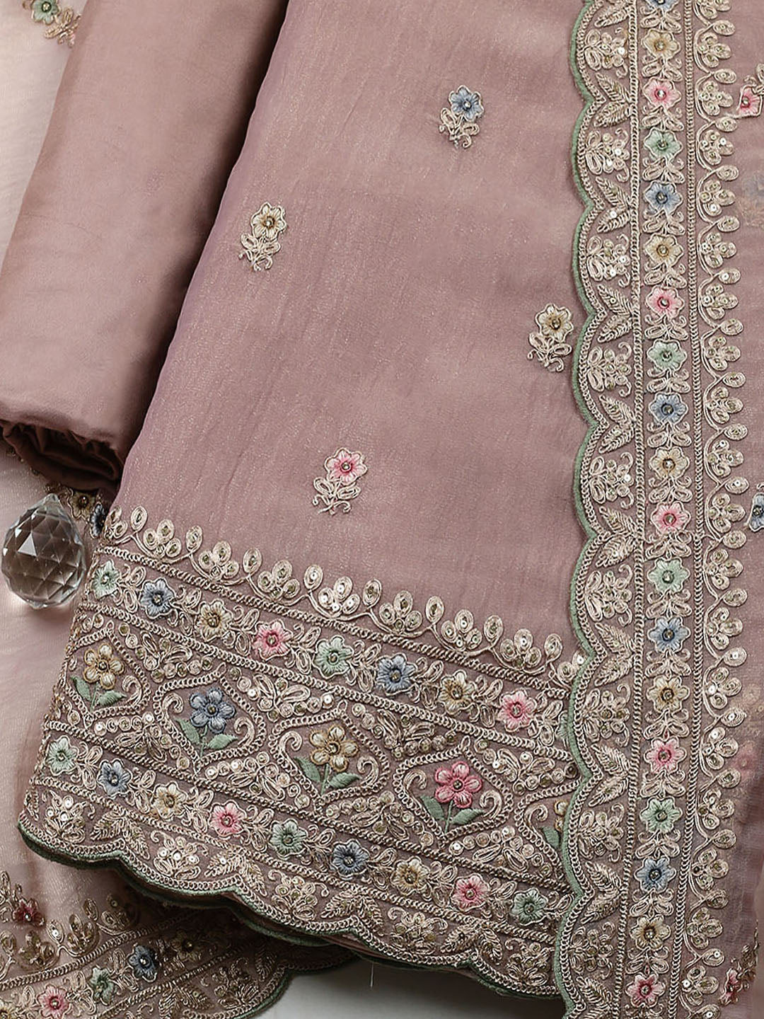 Embroidered Tissue Unstitched Suit With Pant &amp; Dupatta