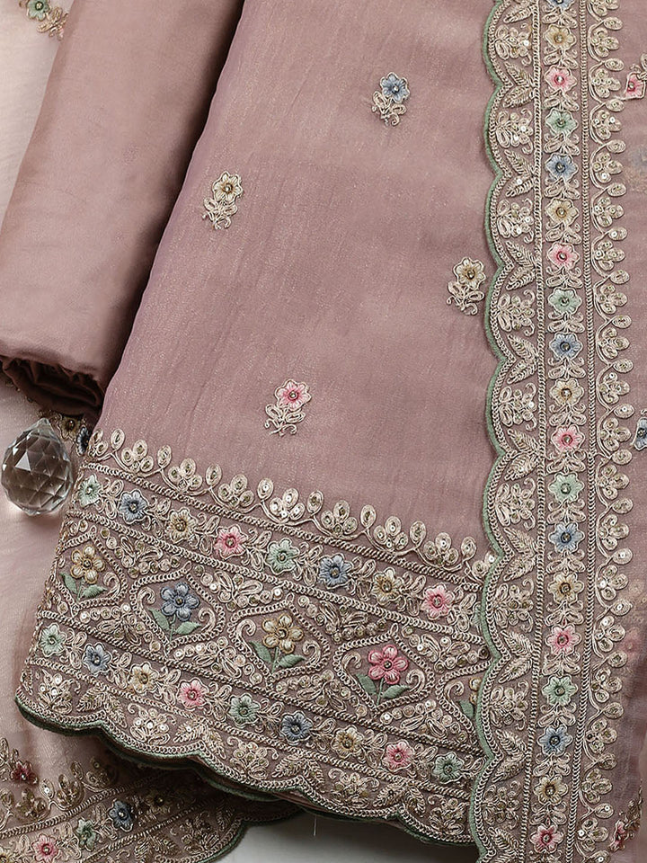 Embroidered Tissue Unstitched Suit With Pant &amp; Dupatta