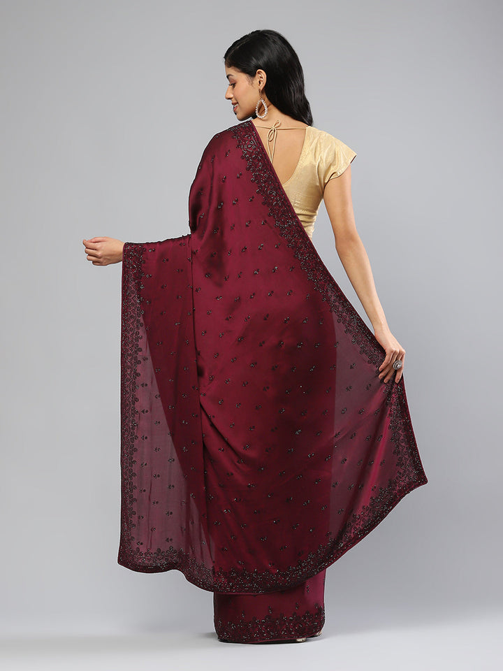 Stone Work Embellished Satin Saree