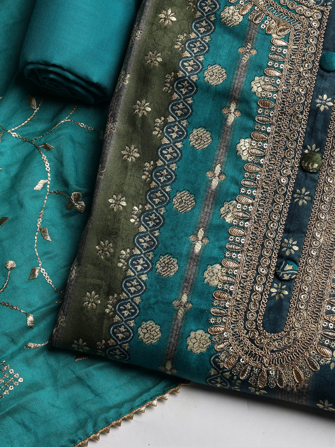 Neck Embroidered Cotton Blend Unstitched Suit With Dupatta