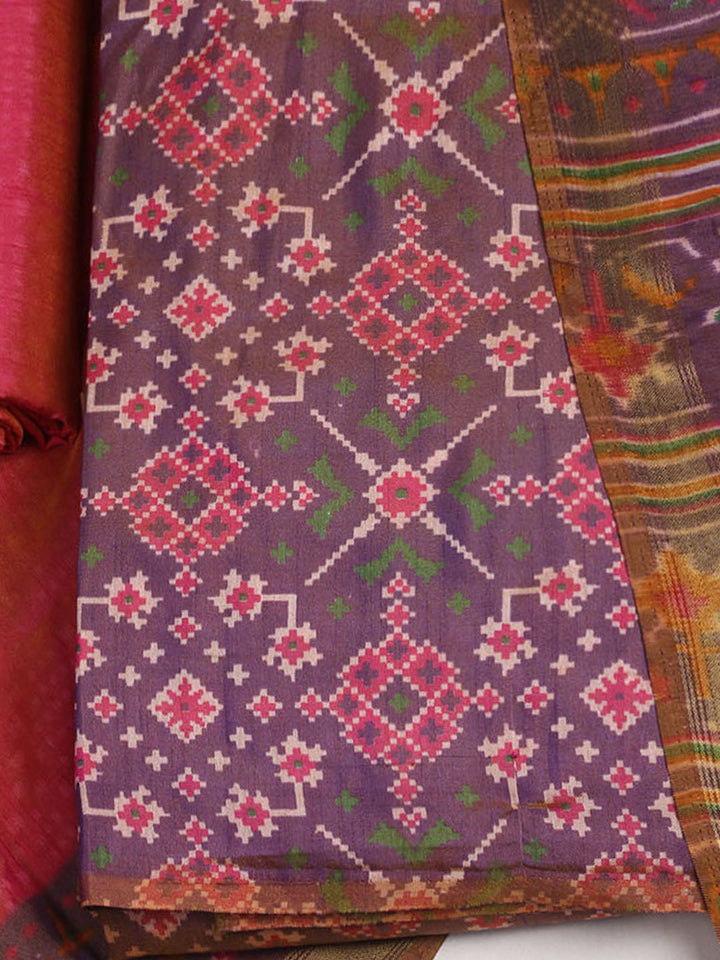 Printed Art Silk Unstitched Kurta With Pant &amp; Dupatta