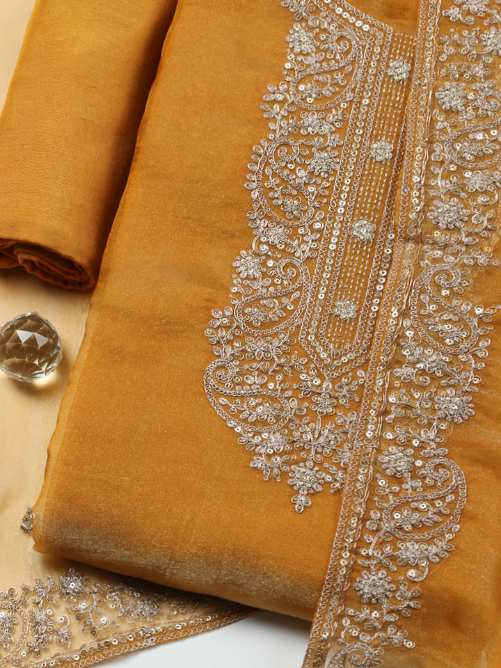 Embroidered Tissue Unstitched Suit With Pant &amp; Dupatta