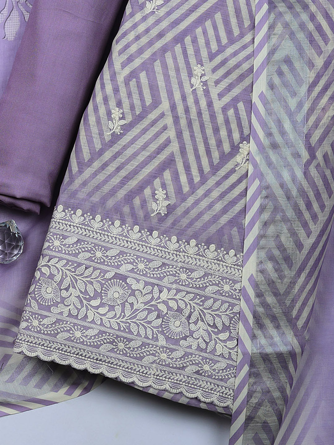 Embroidered Linen Blend Unstitched Suit With Pant &amp; Dupatta