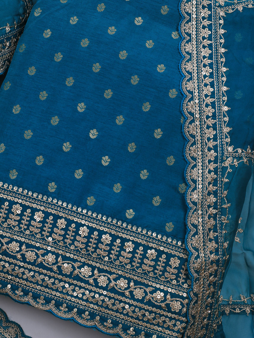 Embroidered Art Silk Unstitched Suit Piece With Dupatta