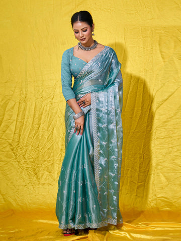 Sequence Embroidery Organza Saree