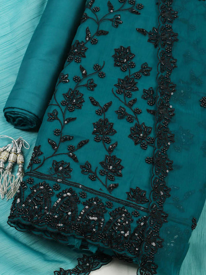 Embroidered Organza Unstitched Suit With Pant &amp; Dupatta