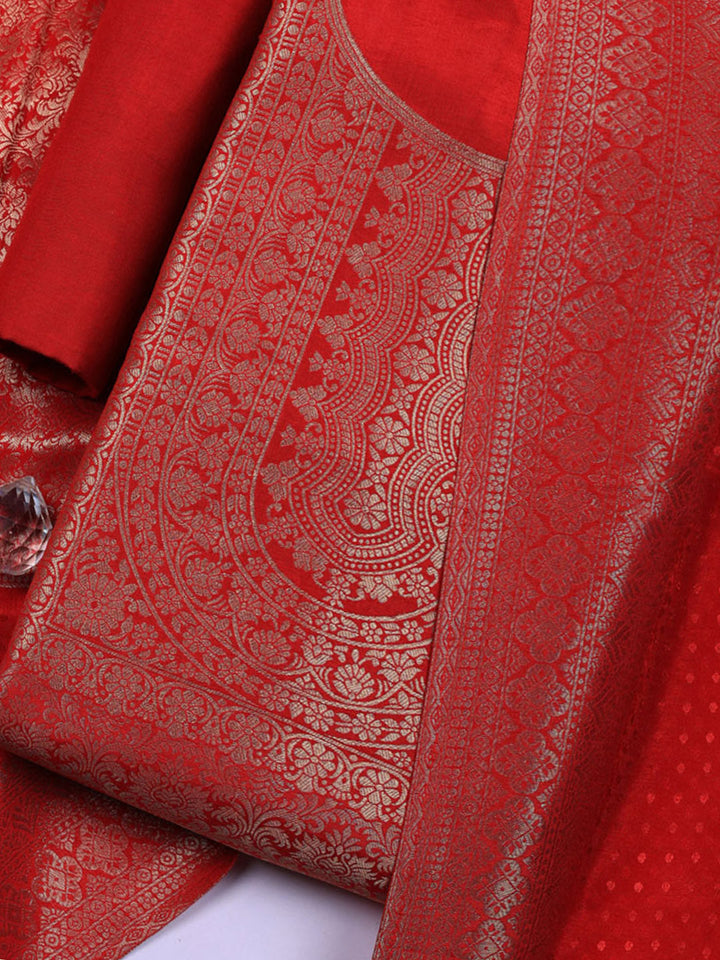 Woven Design Chanderi Unstitched Suit With Pant &amp; Dupatta