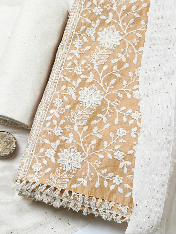 Embroidered Cotton Blend Unstitched Suit With Pant &amp; Dupatta