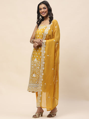All Over Embroidery Crepe Unstitched Suit Piece With Dupatta