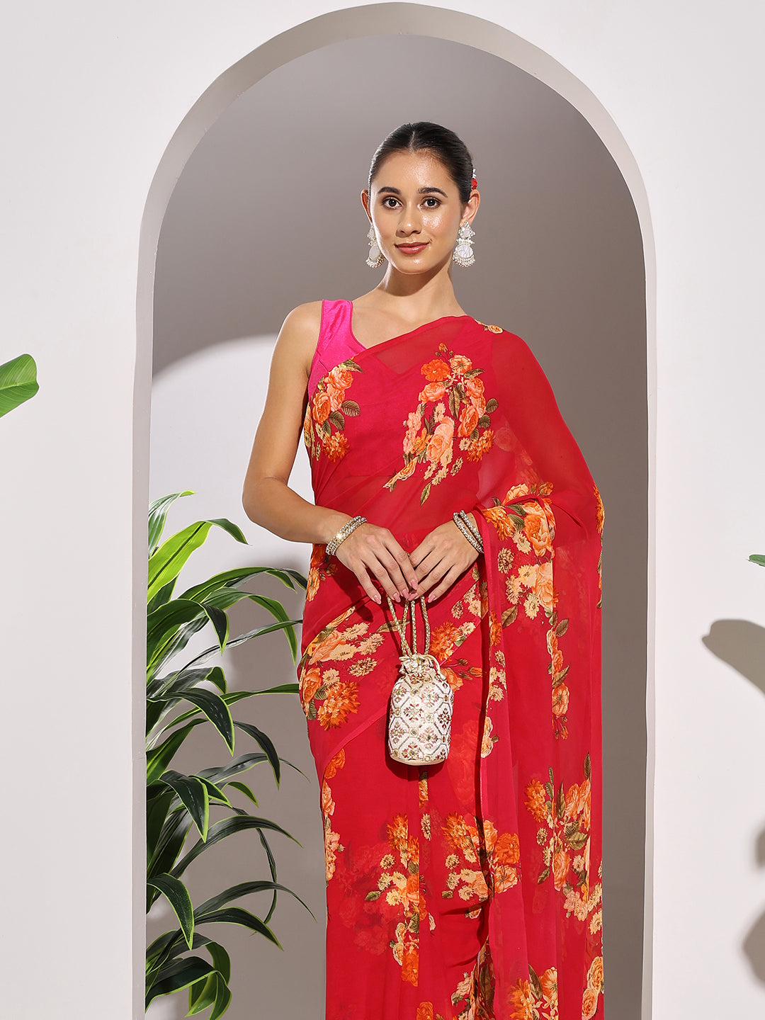 Floral Printed Georgette Saree