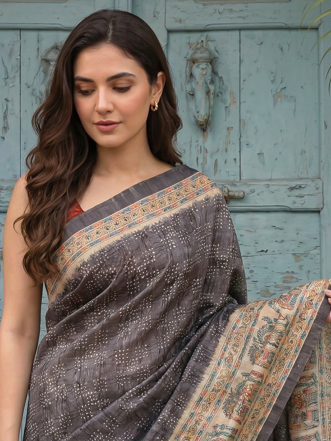 Printed Tussar Silk Saree