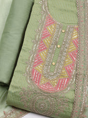 Neck Embroidered Chanderi Unstitched Suit With Dupatta