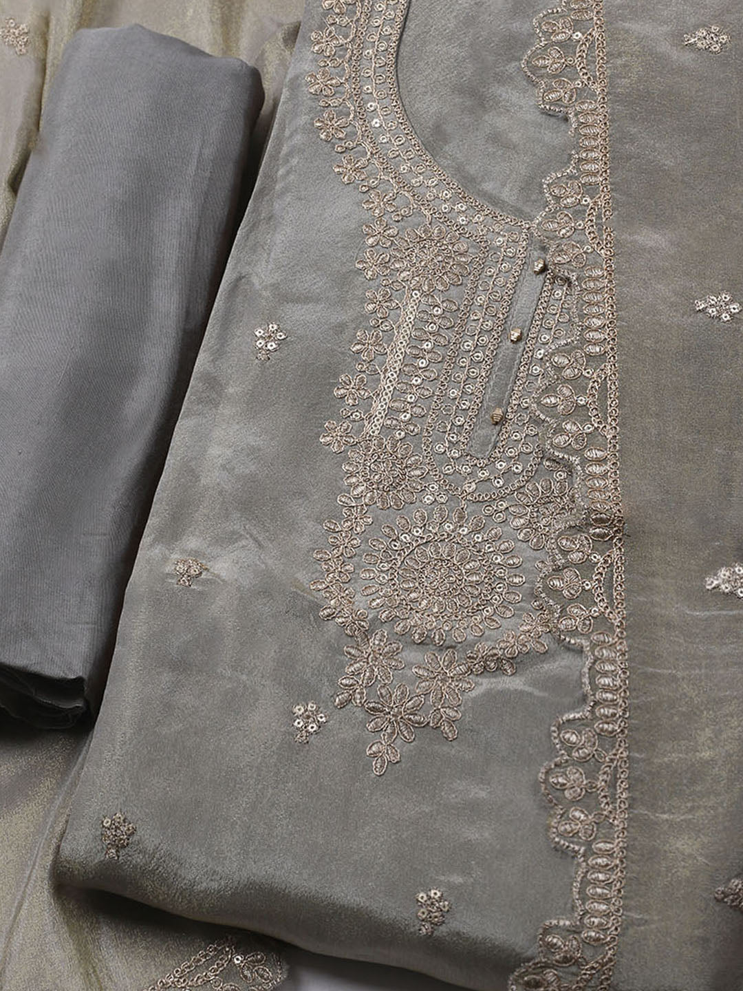 Embroidered Organza Unstitched Kurta With Pant &amp; Dupatta