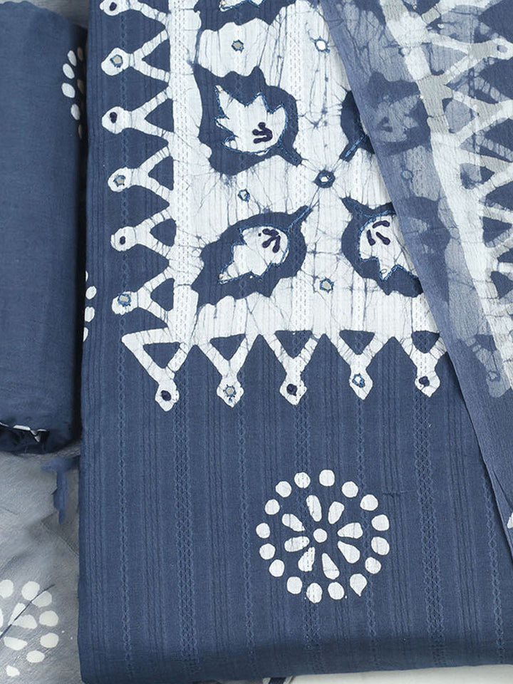 Printed Cotton Unstitched Suit With Pant &amp; Dupatta