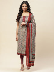 Neck Patti Printed Cotton Blend Unstitched Suit With Dupatt