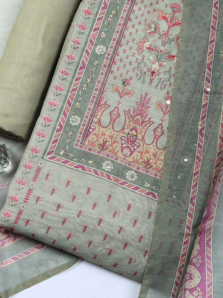 Embellished Chanderi Unstitched Suit With Pant &amp; Dupatta
