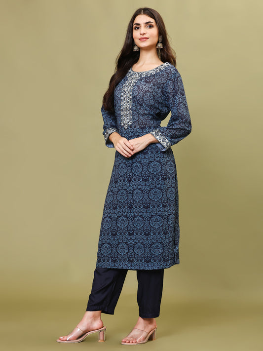 Neck Embroidery Georgette Kurti With Pants