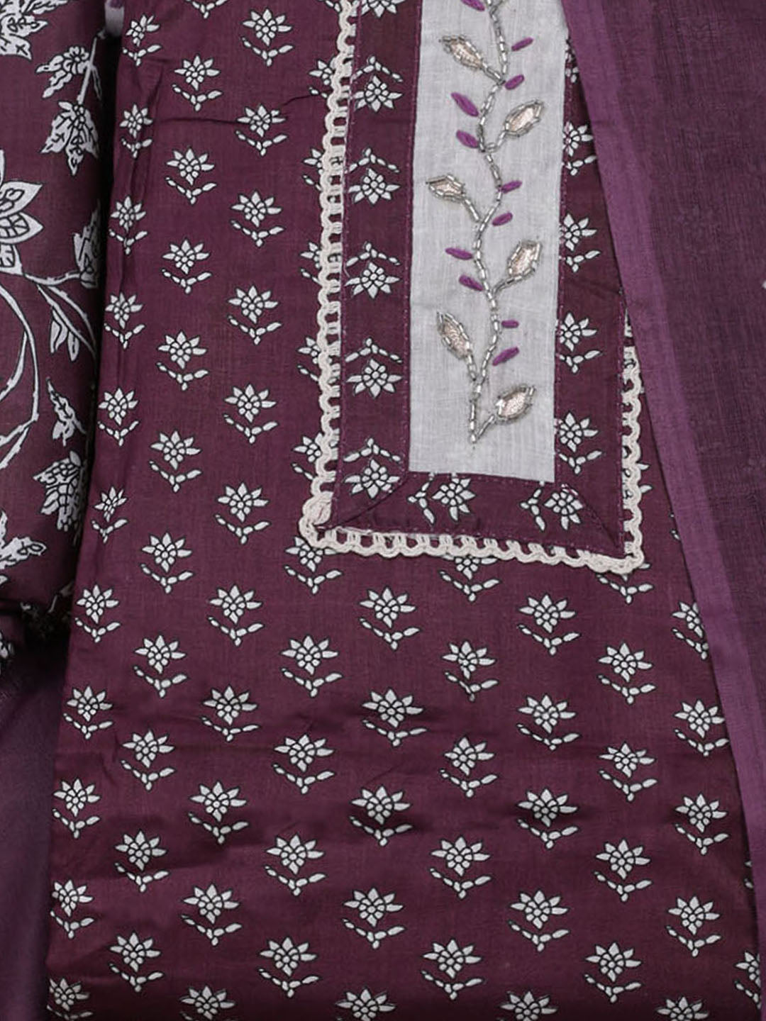 Printed Cotton Blend Unstitched Suit With Dupatta