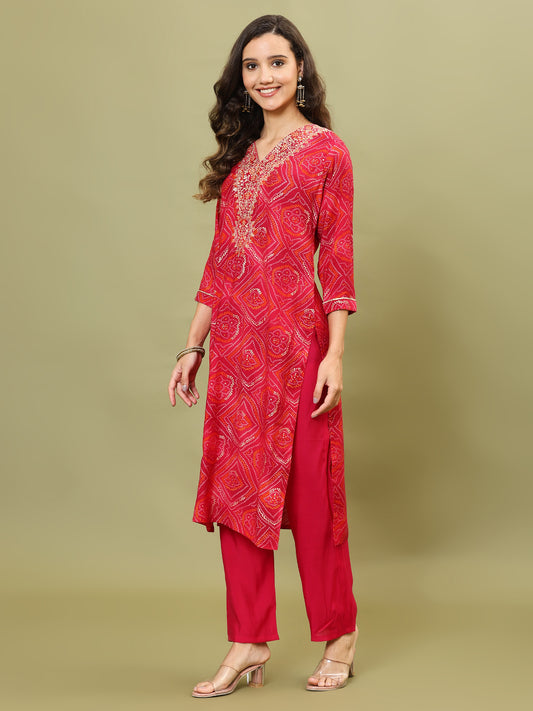 Bandhani Printed Cotton Kurta With Pants