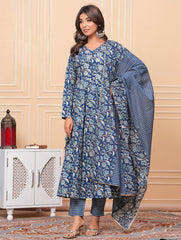 Printed Cotton Blend Kurta With Pants & Dupatta