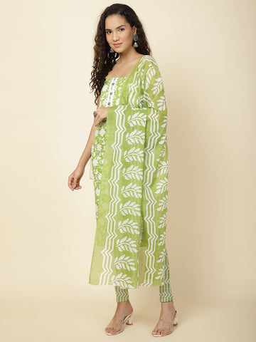 Printed Cotton Blend Unstitched Suit With Dupatta