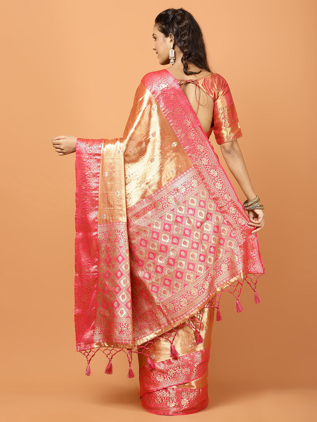 Plain Zari Border Banarasi Woven Saree