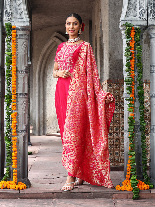 Embroidered Handloom Unstitched Suit Piece With Dupatta