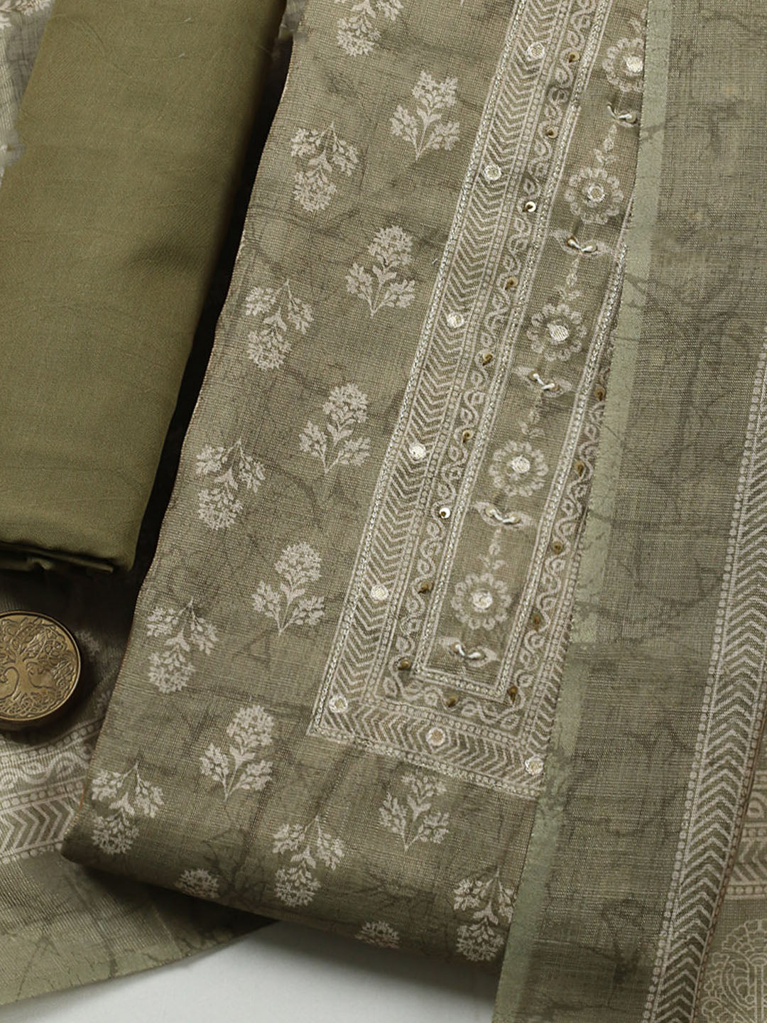Embellished Tissue Unstitched Suit With Pant &amp; Dupatta