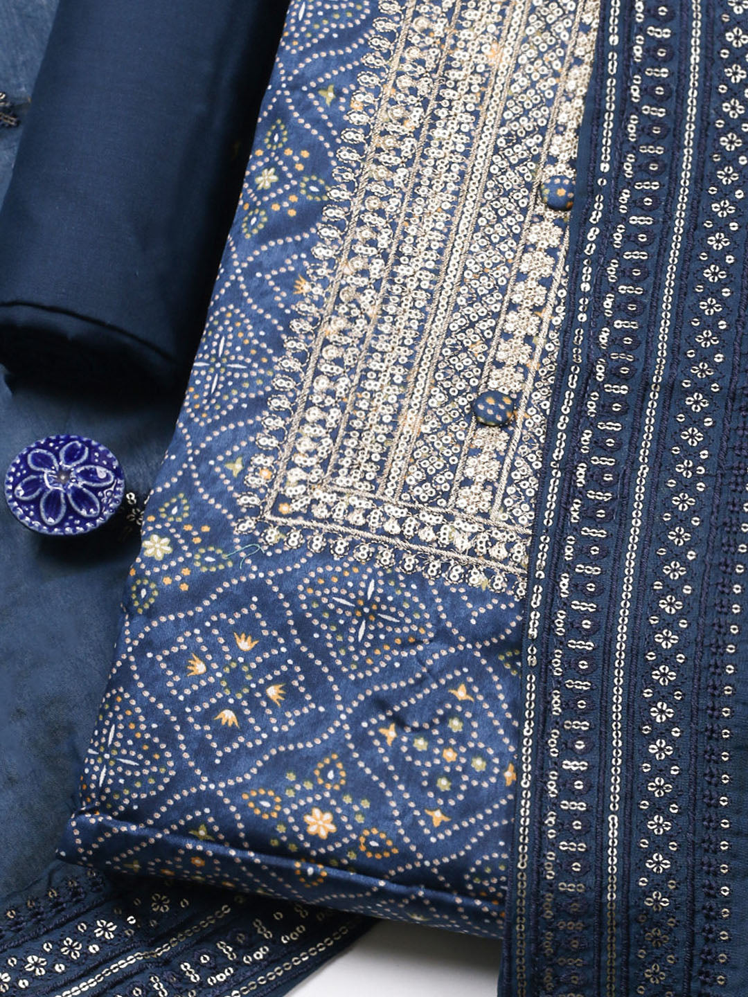 Embroidered Cotton Unstitched Suit With Pant &amp; Dupatta